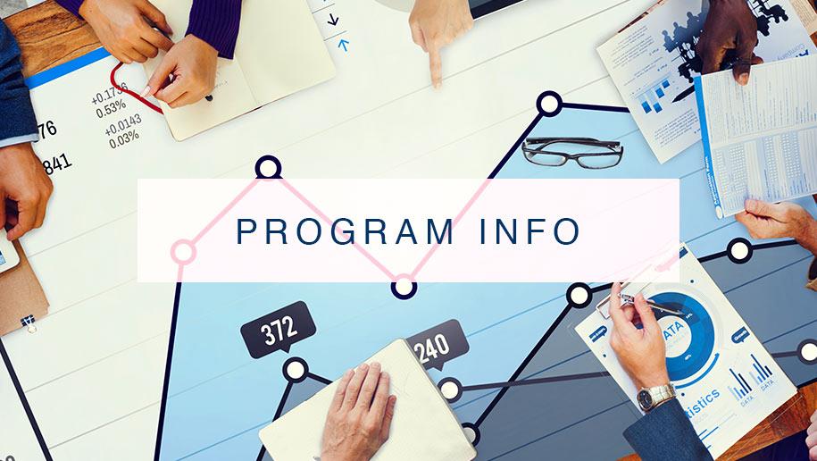 Conference room meeting with financial data and program info about a Traditional MBA with a Finance Concentration